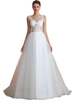 A-Line Tulle Formal Wedding Dress with Hand Made Lace Bridal Dress