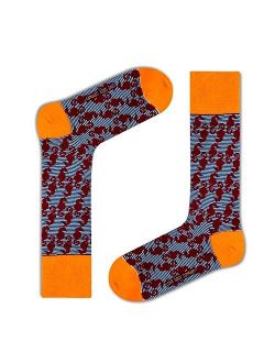 Seahorse Navy and Burgundy Colorful Fun Men's Dress Socks with stripes Organic Cotton. Love sock Company
