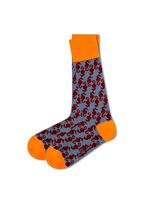 Seahorse Navy and Burgundy Colorful Fun Men's Dress Socks with stripes Organic Cotton. Love sock Company