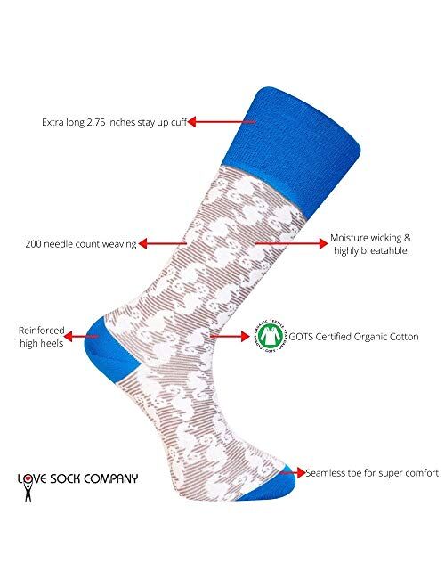 Love Sock Company Men's organic cotton patterned mid-calf fun casual socks - Seahorse Grey
