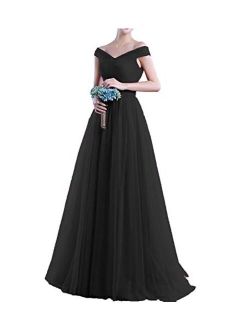 Off The Shoulder Tulle Prom Dresses Long Ball Gown Bridesmaid Formal Dress