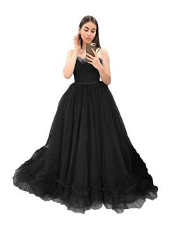 Women's Spaghetti Strap Ball Gown Tulle Prom Dresses Long Formal Gowns