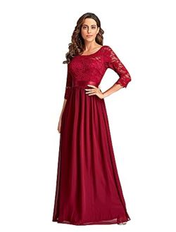 Women Elegant 3/4 Sleeve Empire Waist Maxi Bridesmaid Dresses
