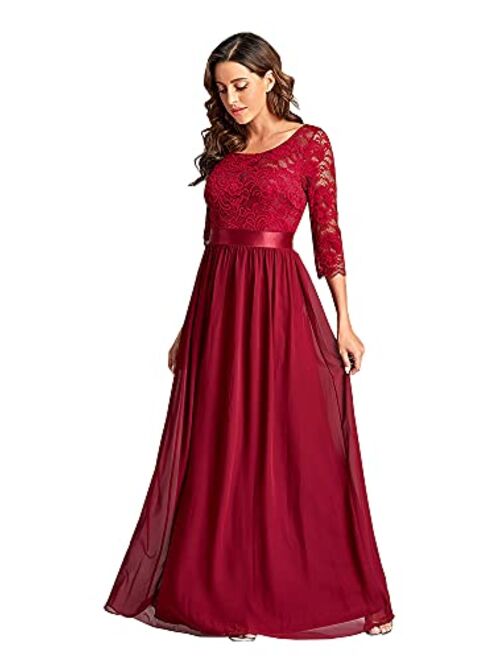 Beauty-Emily Women Elegant 3/4 Sleeve Empire Waist Maxi Bridesmaid Dresses