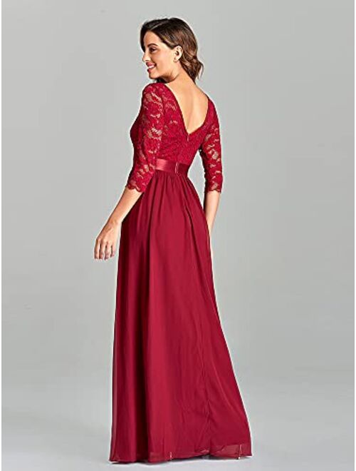 Beauty-Emily Women Elegant 3/4 Sleeve Empire Waist Maxi Bridesmaid Dresses