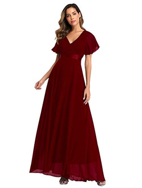 Beauty-Emily 2021 Chiffon V Neck Formal Party Dress Long Evening Dresses