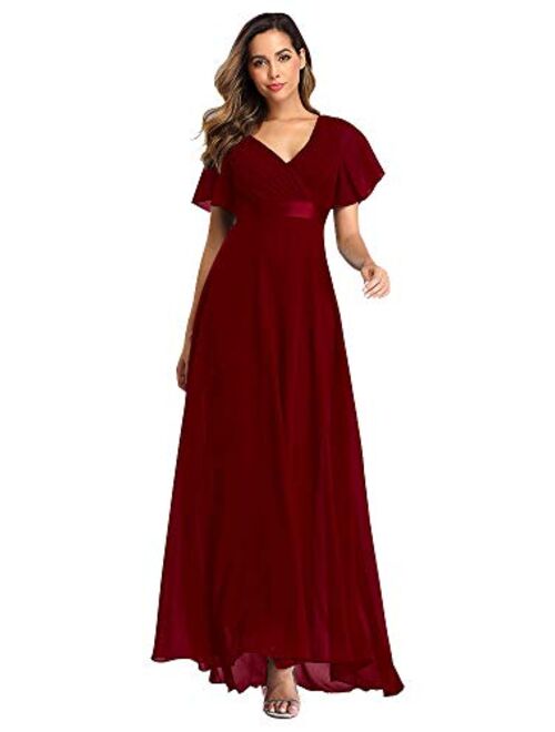 Beauty-Emily 2021 Chiffon V Neck Formal Party Dress Long Evening Dresses