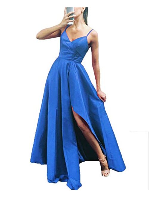 Gricharim High Low Women's Spaghetti Strap Prom Dresses Long Side Slit Evening Formal Gowns