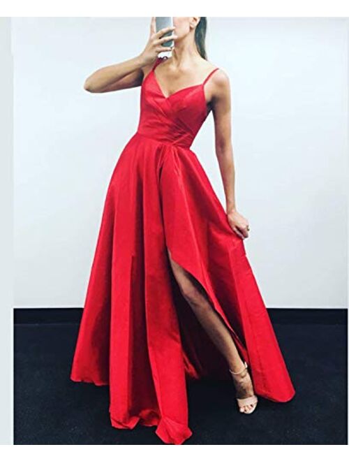 Gricharim High Low Women's Spaghetti Strap Prom Dresses Long Side Slit Evening Formal Gowns