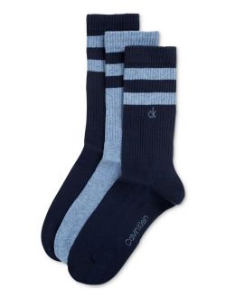 Men's Double Stripe Casual Crew Socks, Three Pairs