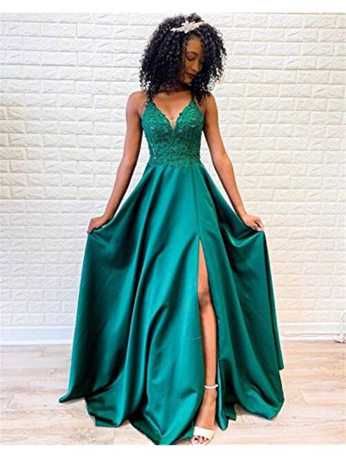 Gricharim Spaghetti Open Back Beaded Prom Dresses Long Formal Evening Gowns