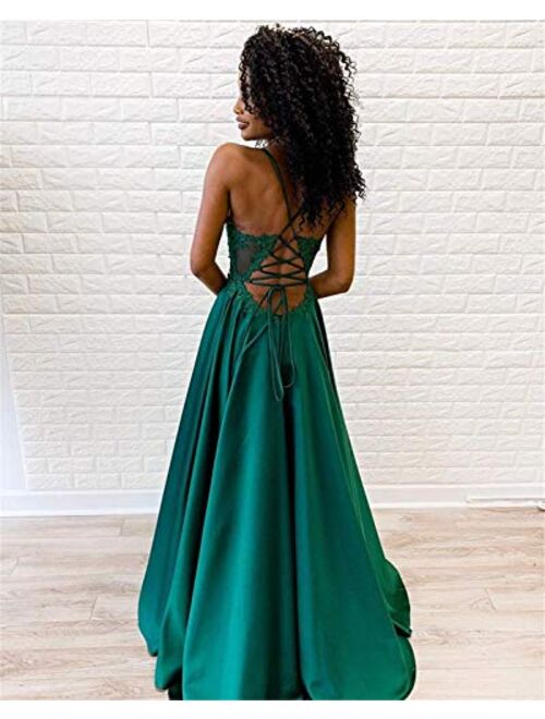 Gricharim Spaghetti Open Back Beaded Prom Dresses Long Formal Evening Gowns
