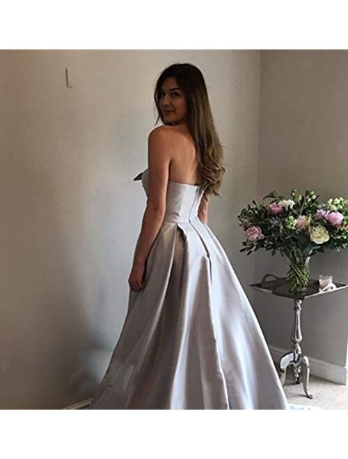 Gricharim 2020 Women's Strapless Long Satin Prom Dresses Ball Gown Pleated Formal Gowns