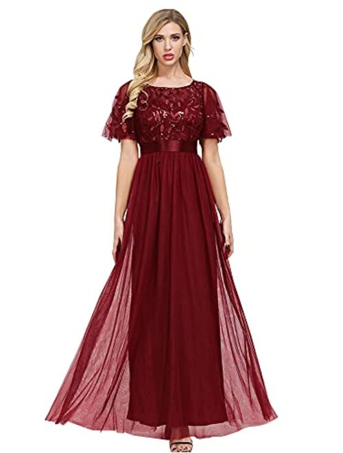 Beauty-Emily Women's A-Line Empire Waist Embroidery Evening Prom Dress