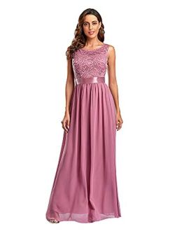 Women's Formal Floral Lace Sleeveless Long Evening Party Maxi Dress