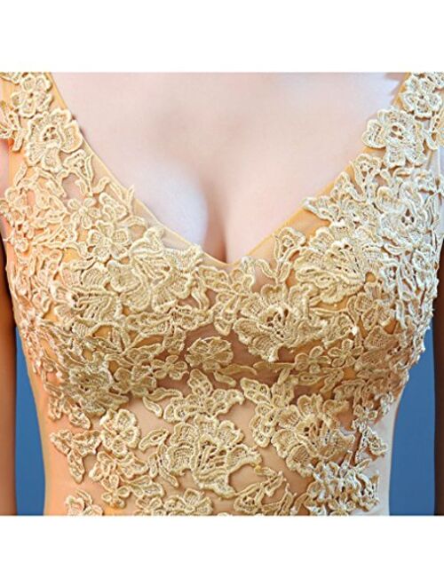 Beauty-Emily Lace See-Through Sleeveless Sweep Train Evening Gowns