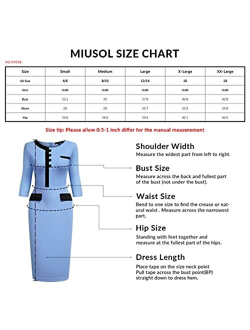 Miusol Women's Official Retro Style 2/3 Sleeve Business Pencil Dress