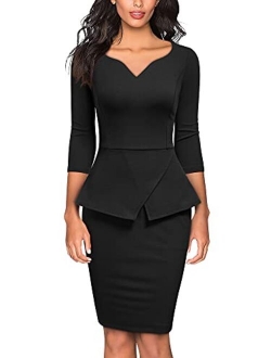 Women's V-Neck Ruffle Style Cocktail Party Pencil Dress