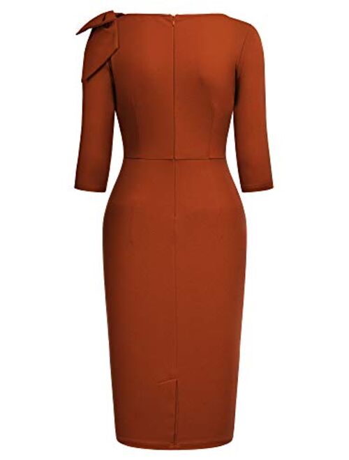 Miusol Women's 1950s Style Bow 2/3 Sleeve Business Pencil Dress
