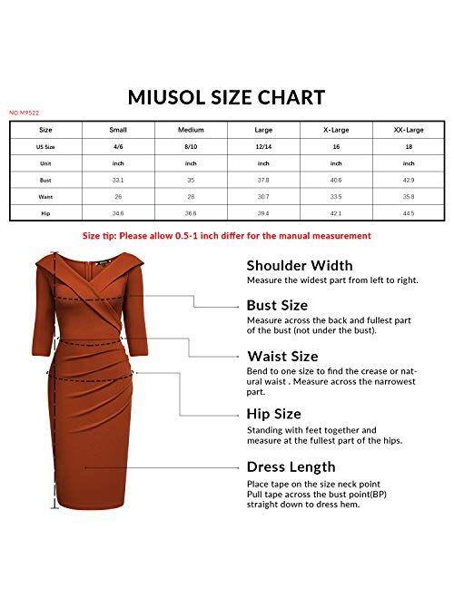 Miusol Women's Deep-V Neck Ruffle Fitted Work Pencil Dress