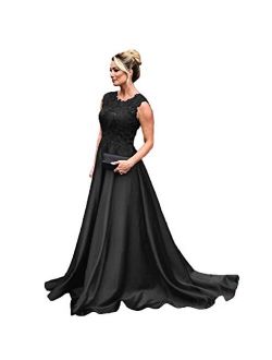 Lace Women's Satin Prom Dresses Long Sleeveless Ball Gown Evening Formal Gowns