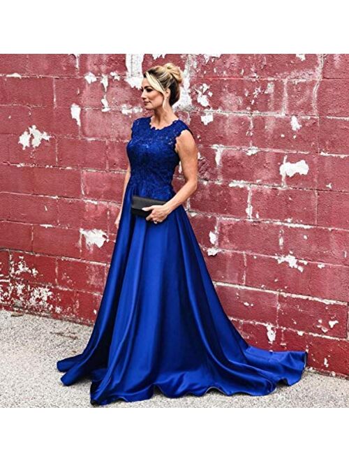 Gricharim Lace Women's Satin Prom Dresses Long Sleeveless Ball Gown Evening Formal Gowns