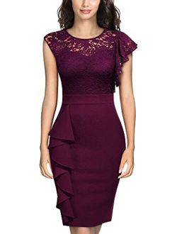 Women's Floral Lace Ruffle Sleeve Slim Cocktail Party Dress