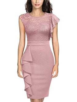 Women's Floral Lace Ruffle Sleeve Slim Cocktail Party Dress