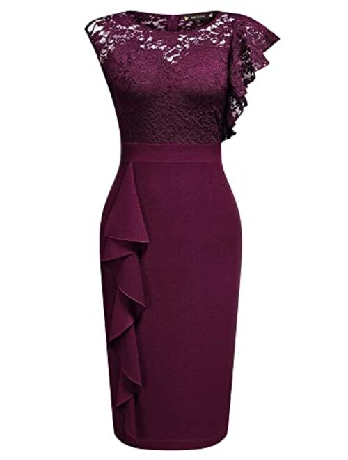 Miusol Women's Floral Lace Ruffle Sleeve Slim Cocktail Party Dress