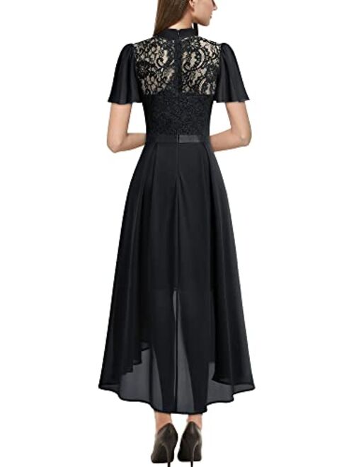 Miusol Women's Retro Floral Lace Bow-Neck Design Bridesmaid Party Maxi Dress