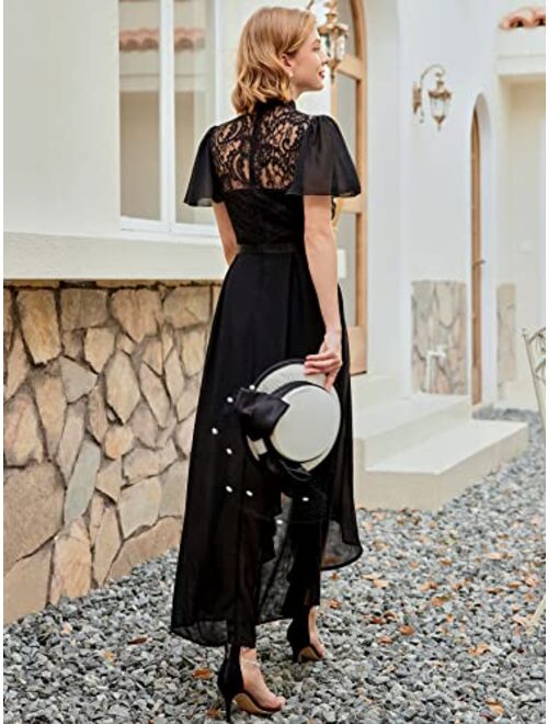 Miusol Women's Retro Floral Lace Bow-Neck Design Bridesmaid Party Maxi Dress