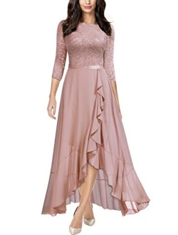 Women's Elegant Floral Lace Ruffle Bridesmaid Maxi Dress