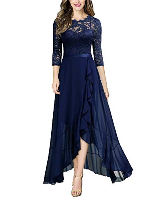 Miusol Women's Elegant Floral Lace Ruffle Bridesmaid Maxi Dress