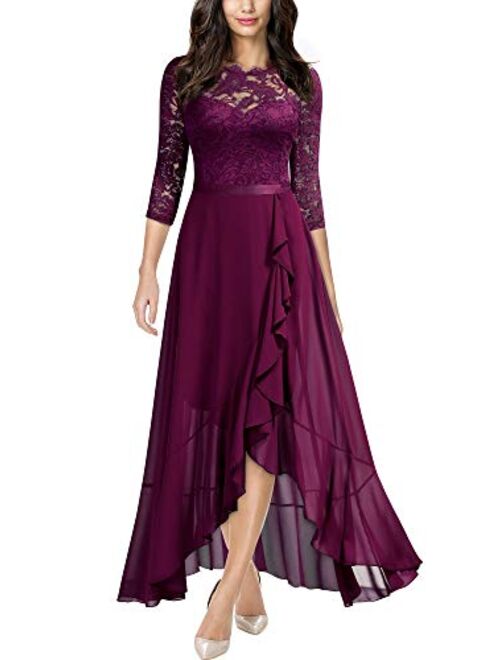 Miusol Womens Elegant Floral Lace Ruffle Bridesmaid Maxi Dress