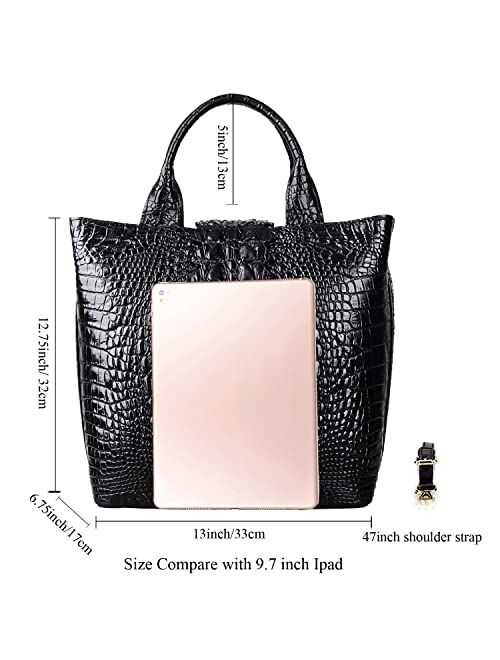 PIJUSHI Designer Top Handle Satchel Handbags for Women Crocodile Handbag and Purse Leather Tote Bags
