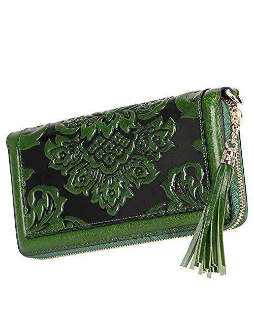 PIJUSHI Leather Wallets For Women Floral Wristlet Wallet Card Holder Purse