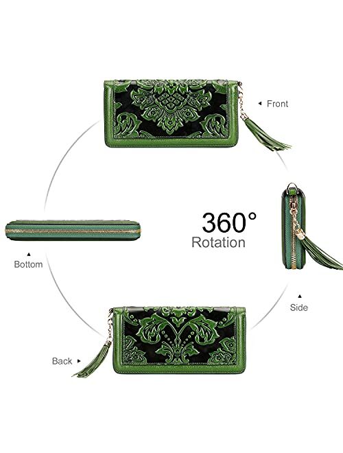 PIJUSHI Leather Wallets For Women Floral Wristlet Wallet Card Holder Purse