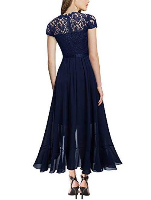 Miusol Women's Retro Lace Contrast Chiffon Ruffle Evening Maxi Dress