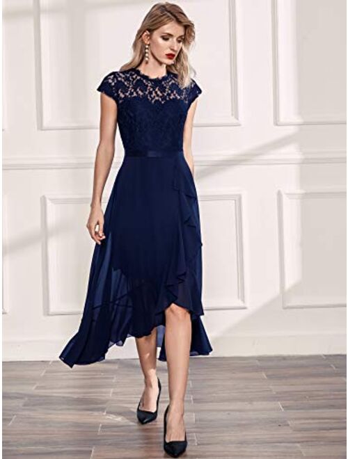 Miusol Women's Retro Lace Contrast Chiffon Ruffle Evening Maxi Dress