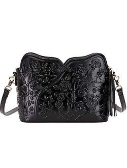 Designer Leather Handbags for Women Ladies Floral Crossbody Shoulder Bags Clutch Purse