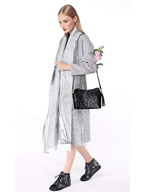PIJUSHI Designer Leather Handbags for Women Ladies Floral Crossbody Shoulder Bags Clutch Purse