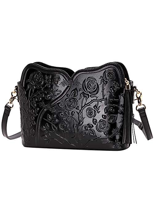 PIJUSHI Designer Leather Handbags for Women Ladies Floral Crossbody Shoulder Bags Clutch Purse