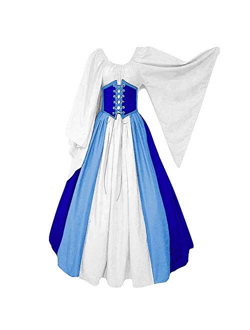 Abaowedding Women's Renaissance Medieval Costumes Dress Trumpet Sleeves Gothic Retro Gown