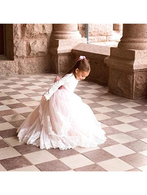 Abaowedding Lace Long Sleeves Princess Tulle Ball Gown Pageant Flower Girl Dress First Communion Dresses