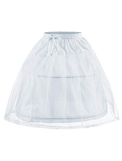 Abaowedding Flower Girls Petticoat with 2 Hoops Full Slip Elastic Child's Crinoline Underskirt