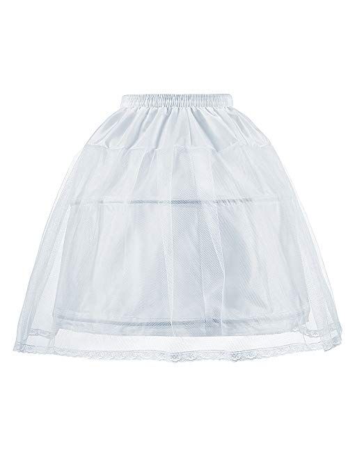 Abaowedding Flower Girls Petticoat with 2 Hoops Full Slip Elastic Child's Crinoline Underskirt