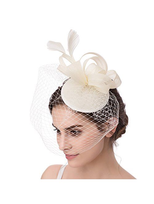 Abaowedding Feather Fascinator Cocktail Party Hair Clip Pillbox Hats
