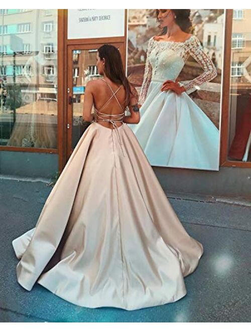 Gricharim Sexy Halter Prom Dresses Long Ball Gown for Juniors Backless Formal Gowns with Pockets