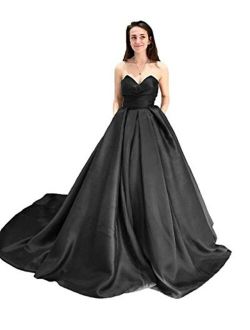 Sweetheart Satin Prom Dresses Long Ball Gown Evening Formal Dress with Pockets