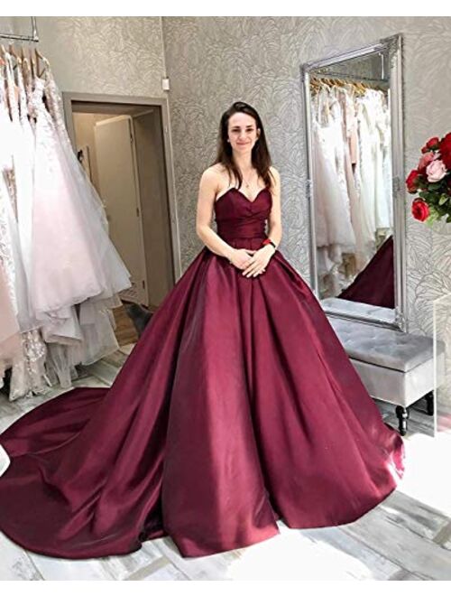 Gricharim Sweetheart Satin Prom Dresses Long Ball Gown Evening Formal Dress with Pockets